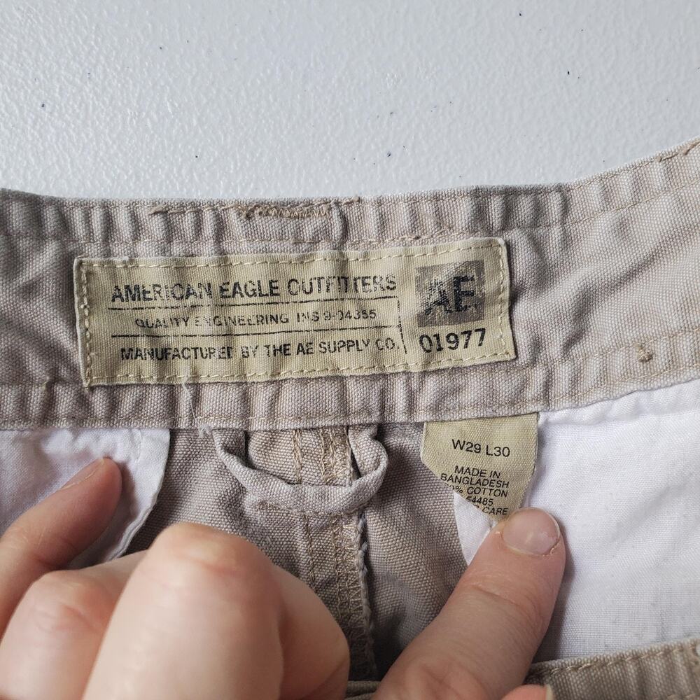 Y2K American Eagle Outfitters Pants Mens 29x30 Beige Cargo Cotton Canvas Baggy - Picture 3 of 7